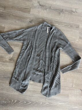 Open-Front Knit Gray Cardigan Sweater